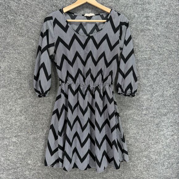 Ladies Code Dress Women M Medium Gray Striped Sheath Short 3/4 Sleeve Casual - Picture 1 of 7